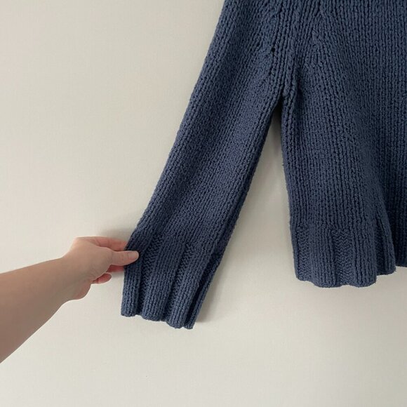 Free People Beachy Off Shoulder Slouchy Cable-Knit Pullover Sweater Blue XS - Picture 5 of 8